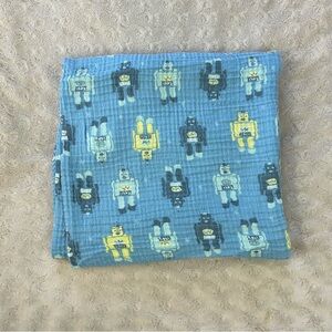 Aden + Anais Blue Robots Baby Swaddle Blanket Yellow Muslin Cotton